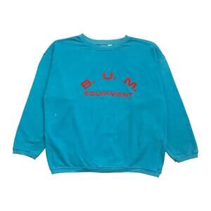 Vintage B.U.M. Equipment Sweatshirt XL Mens Blue Crewneck Pullover Grunge Skater